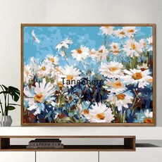 【TangZhen】유화그리기 유화그리기세트 diy 디지털 유화 가방 우편 거실 성인 어린이 손으로 채색 유채화 수제 장식 창문 앞 풍경, 50*65 이너 2.5cm 두께, 1840천 국화비, 1개