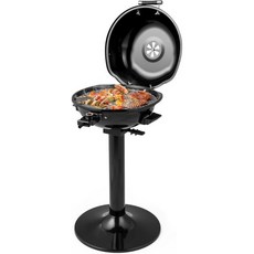 ORALNER 전기 그릴 실외/실내용 15인용 바비큐 둥근 뚜껑 포함 탈착식 노스틱 랙 배출 트레이 아파트 발코니 파티오용 1600W 휴대용 스탠딩, ORALNER 전기 그릴 실외/실내용, 15인용 바비큐