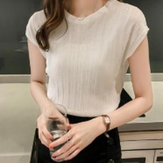 여성 여름 루즈핏 니트 플리츠나시 쿨민소매 슬리브
