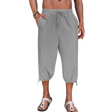 Gafeng 남성용 하렘 카프리 팬츠 비치 요가 배기 3/4 반바지 캐주얼 드로스트링 여름 와이드 레그 팬츠 하늘색
