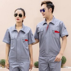 夏季透氣薄款耐磨工作服套裝男女短袖汽修勞保服, 1個, 一件灰色 單上衣,175/92A, 灰色