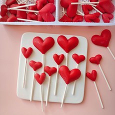 레드 러브 하트 모양 케이크 초콜릿 장식 (240개입) 식용 데코 발렌타인 생일 베이킹 꾸미기 세트 슈가 폰던트, 15. 막대기가 달린 60개입 붉은 하트