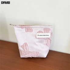 DFMEI 立體印花蝴蝶結化妝包大容量帆布學生筆袋收納袋手拿包