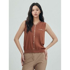 올리비아하슬러 브라운 진주 민소매 브이넥 니트 OHCMSW902