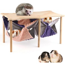 HOSUKKO 기니피그 해먹 스탠드가 있는 더블 페럿 래트 친칠라 토끼 은신 및 놀이를 위한 튼튼한 나무 2개입 걸이형 부드러운 소동물 장난감 수면 침대