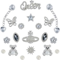 BXGQCSD 여성용 반짝이는 신발 참 반짝이는 실버 신발 체인 나막신을 위한 럭셔리 라인스톤 장식 귀여운 디자이너 나비 꽃 보석 파티 선물 생일 파티 액세서리, silvery