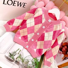 兒童外套 秋冬上新爆款女孩春秋針織衫新款男童洋氣格子毛衣圓領外套中大童反季清倉