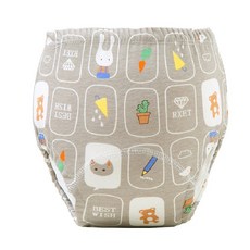 Mommywant 學習褲 寶寶訓練褲 戒尿布 寶寶學習褲 訓練褲 尿布褲 隔尿褲 可洗滌, 灰底動物, 1套