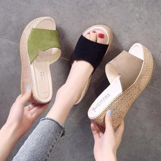 여성 베이직 뮬 샌들 여름 통굽 슬리퍼, SLIPPER18_블랙