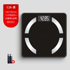 高精度充電體脂秤 智能體重秤 多項數據分析, 黑色, 1個, 1