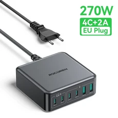 Rocoren 200W GaN 충전기 PD 고속 USB 유형 C 6 in 1 Power Station For iPhone Pro Max Xiaomi, 01 EU Plug, 01 China Mainland