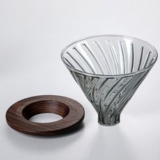 해피유통 핸드 드립 커피 필터 컵 유리 나선형 디자인 우드 베이스 모던 스타일, 블랙 호두) + 대형 재 나선형 필터 컵