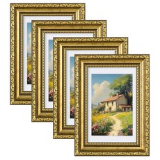 Eletecpro 12.7 x 17.8cm(5 x 7인치) 사진 프레임 4개 세트 유리가 있는 빈티지 골드 사진 프레임 매트 포함 10.2x15.2cm(4x6인치) 사진 디