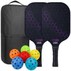리드핏 피클볼 라켓 세트 2인용 입문용 실내외사용 (라켓2개/전용공 실내용2개/실외용2개/가방1개), 퍼플, 1세트