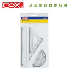 COX 三燕 NO.160 15公分透明三角板尺組 / NO.260 20公分透明三角板尺組，學生製圖必備，精準測量，輕巧耐用, 1個, No.160 15公分透明尺組