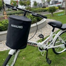 HANHUWEI 自行車前車筐 適用電動車/折疊車, 1個, 全黑+墊闆 白字標 2023, 全黑