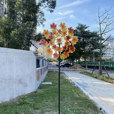 拾光優選好物 孔雀風車別墅庭院戶外大型風車小區花園裝飾風車鐵藝風車, 1個, 太陽能楓葉-2米
