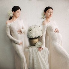 블랙 만삭 촬영 베이지 반목 화보 셀프 사진 임부복, 핑크 드레스 A