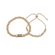 ECLATIS Clueless 박스형 골드칼라 톤 크리스탈 비즈 스트레치 및 슬라이더 토탈 브레이슬릿 단일 사이즈 브라스 글래스 레진 보석 없음 307334, ECLATIS Clueless 박스형 골드칼라 톤 크리