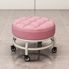 滑輪矮凳帶萬向輪小凳子家用美縫兒童學步換鞋擦地茶幾寶寶圓板凳, 旋轉矮凳-粉色金鉆輪碳鋼框架, 1個