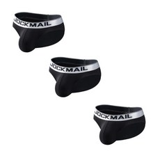 JOCKMAIL 3팩 남성용 면 브리프 소프트 스트레치 비키니 속옷 3D 파우치 포함 데일리 웨어 및 액티브 블랙. XXL