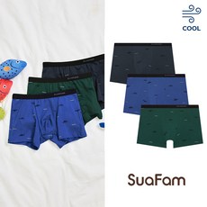 수아팜 남아용 샤크 쿨 드로즈 3장 세트 (10대 아동 속옷 주니어 초등 학생 청소년 사각 팬티 3P)