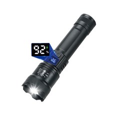 초경량 충전식 후레쉬 라이트 / LED손전등 / 배터리잔량표시 / 줌기능 / SOS모드 / 야간골프 / 캠핑 낚시 정전 대비용, 1개, 블랙