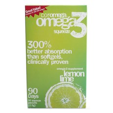 coromega Omega 3檸檬風魚油隨身包, 1罐, 90入, 1盒