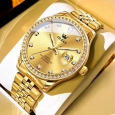 OLEVS 남자손목시계 럭셔리 정품 석영 명품 큐빅 워터프루프 야광 메탈 손목시계