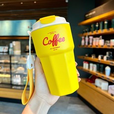 에이트 커피 보온 보냉 진공 스텐 텀블러, 옐로우, 1개