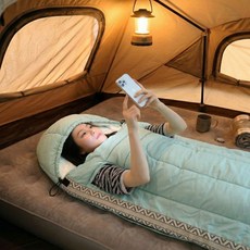 네츄럴캠프 프리미엄 모션프리 침낭 고급형 충전재 사계절용 대형 220x80cm, 1개, 민트 1800g 왼쪽지퍼