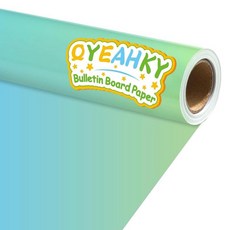 Qyeahkj 45cm x 6.1m(17.7인치 x 20피트) 게시판 종이 롤 게시판 배경 종이 변색 방지 교실 장식 포스터 아트 공예 홈 벽 교육 장식 용품 샌디 베이지, 블루 그린 그라데이션