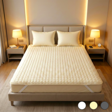 엣지홈 호텔 알러지케어 침대패드 고정밴드 누빔 이불 매트리스 패드 슈퍼 싱글 퀸 킹, 크림