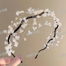 綠色串珠髮箍，春夏新款編織碎髮髮飾女, 1個, N-小清新白色串珠髮箍