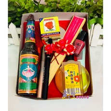 孟之坊婚禮精品舘 拜媽祖胭脂水粉套組，適用七娘媽、臨水夫人、中元普渡，天上聖母、九天玄女、註生娘娘等女神飾品，祭祀祈福首選, 1個, 明星花露水+圖一