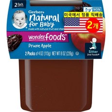 Gerber 유아용 2단계 이유식 오가닉 천연 곡물 과일 퓨레 2개입 226g 1개, 자두 & 사과, 2개
