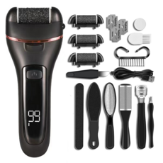 Keka 전동 발각질 제거기 강한 모터 2단계 속도 물세척 가능 10가지 케어 용품 증정, 블랙