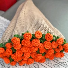 꽃다발담요 뜨개꽃 뜨게꽃 블랭킷 뜨기 장미꽃 뜨개질 플라워 담요 DIY, E_오렌지+베이지 장미 80cm