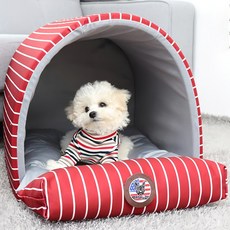 REDPUPPY 頂級威爾頓圓形軟墊寵物窩, 條紋酒紅色