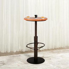 복코릭 42인치 산업용 스타일 농가 테이블 둥근 나무 상판 매트 블랙 메탈 베이스, Copper, With Footrest