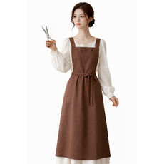 로블레 미용 앞치마 예쁜 방수 H형 원피스 카페 어린이집, 1개, 브라운