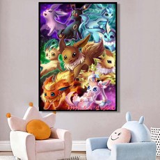 포켓몬 보석십자수 집콕 보석 공예 캐릭터 캔버스 어린이 제작 수공예 장식, 1개, 50x75cm