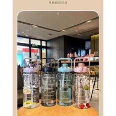手提水壺 大容量運動水壺 健身透明直飲水壺, 1個, 黑色，藍色，紫色，粉色，青色, 2L