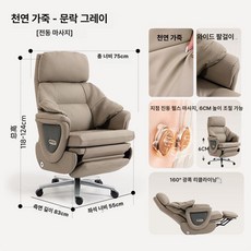 52QUAD 사무용안마의자 안마 체어 무중력 가죽 편안한 사장 안마의자, 고정형 팔걸이, 에코 가죽 문록그레이, 강철 받침대