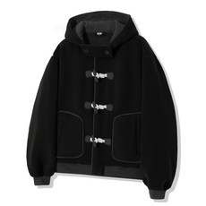 TRILLION 12월 27일 배송 남녀공용 플리스 더플 후드 코트 자켓 블랙