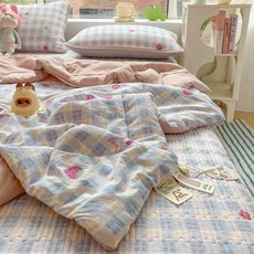 초정상점CHOJEONGSTORE 여름홑이불 쿨링이불 차렵이불, 딸기 무늬, 더블 200x230 cm