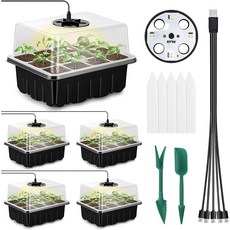 [가든팜] LED 12구 모종 트레이 5개 SET 씨앗 파종 육묘 재배 미니 온실 식물등, 1세트