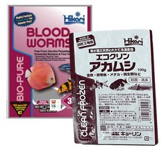 히카리 냉동장구벌레10개 바이오퓨어5개+내추럴5개 냉짱 물고기간식 물고기냉동사료 열대어생먹이 장구벌레 열대어 민물 인디언복어 물고기 구피먹이, 100g, 10개