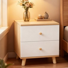 홈컴 침대 협탁 2단 서랍장 원목 거실 소파 침실 사이드테이블 수납장, 1개, 우드&화이트-C