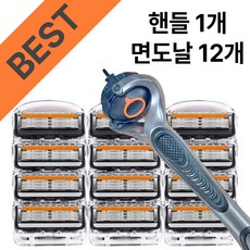질레트 프로글라이드 호환 5중날 면도기 핸들, 1세트, 호환 면도기 핸들 + 면도날 12개